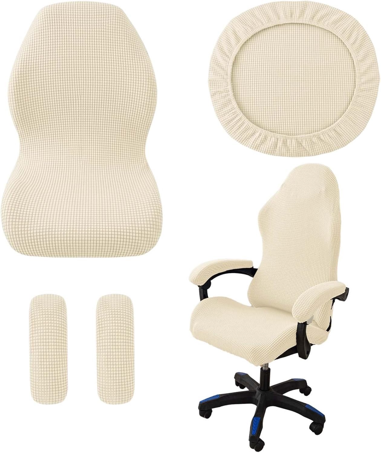 Bureaustoelhoezen - Beige Wit - Set van 4 - Polyester en Elastaan - Voor Gaming- en Bureaustoelen