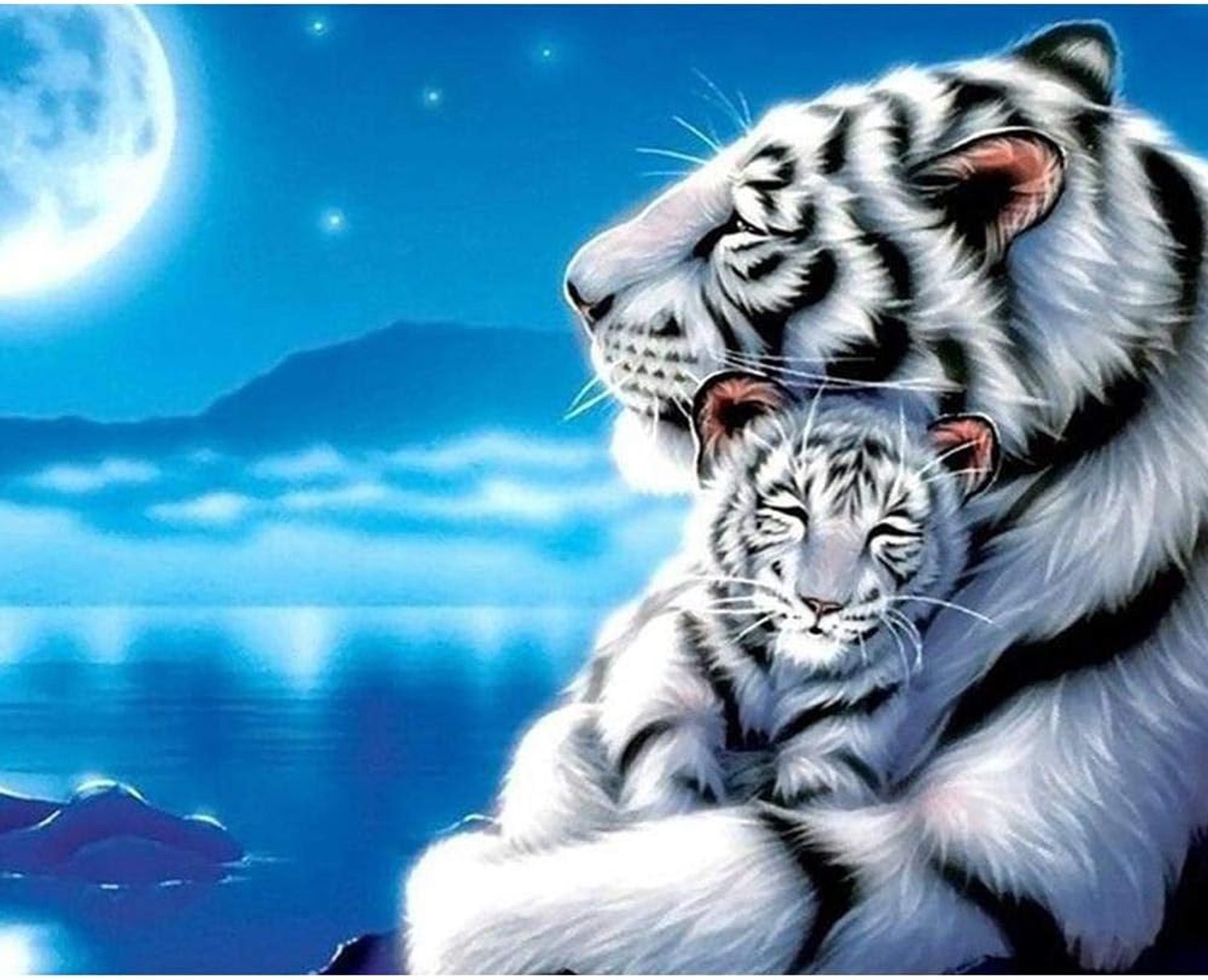 Witte tijger moeder en kind volledige vierkante diamanten schilderij 5D DIY Diamond borduurwerk dieren kleurrijke Cross Stitch foto Rhinestones Art Gift Frameless-40x50cm