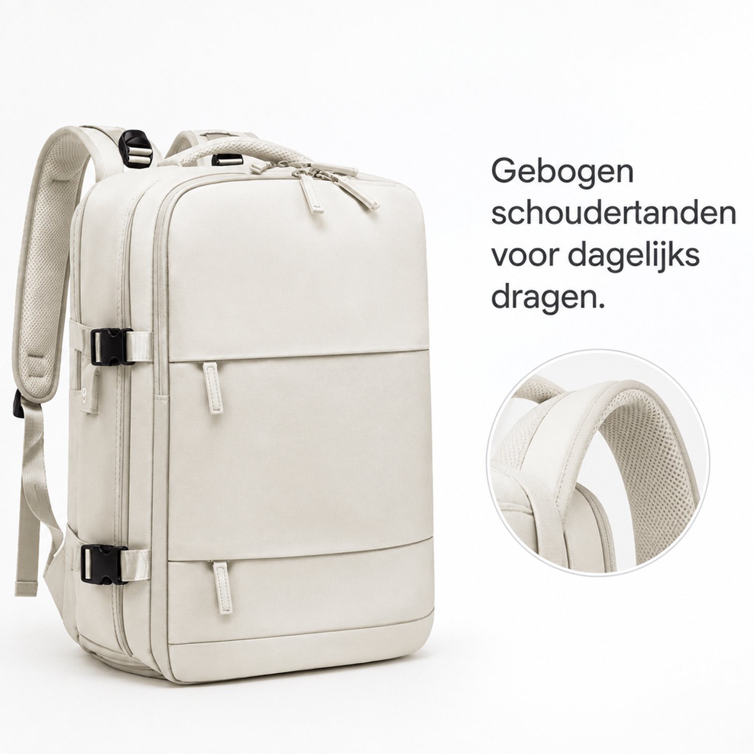 Rugzak - klein model - gebogen schouderbanden - voor casual reizen - gebroken wit