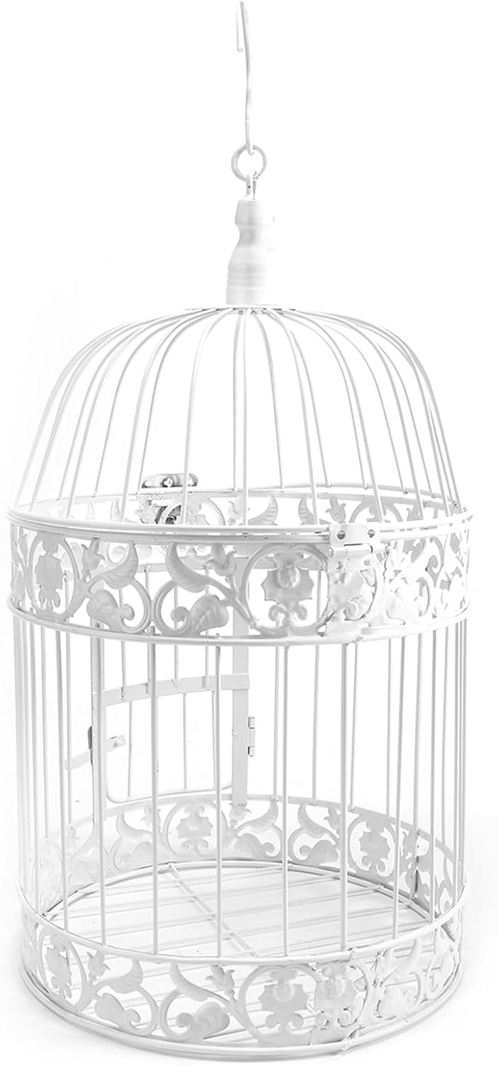 Witte ijzeren decoratieve vogelkooi voor bruiloften evenementen woondecoratie opknoping met haak (35x19cm/13,8x7,5in)