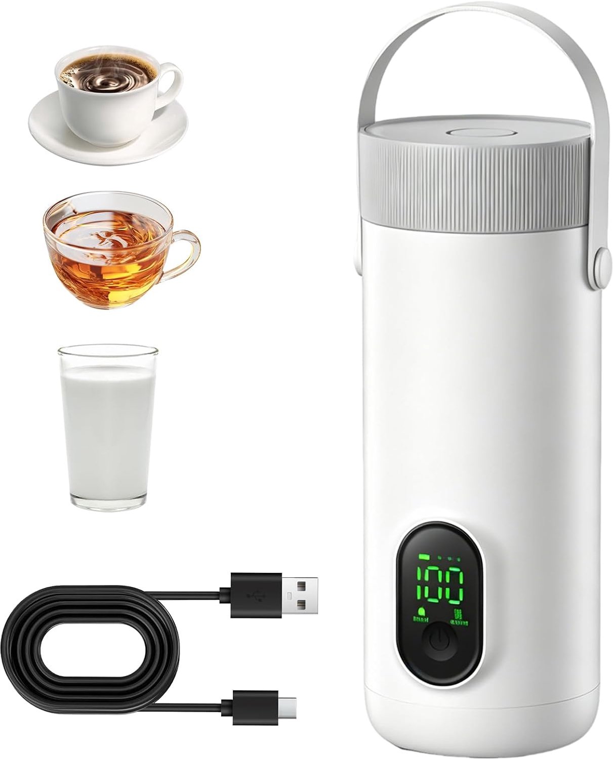 Reiswaterkoker, roestvrij staal, draagbaar, 27000 mAh accu, snel koken in 10 minuten, voor camping en auto