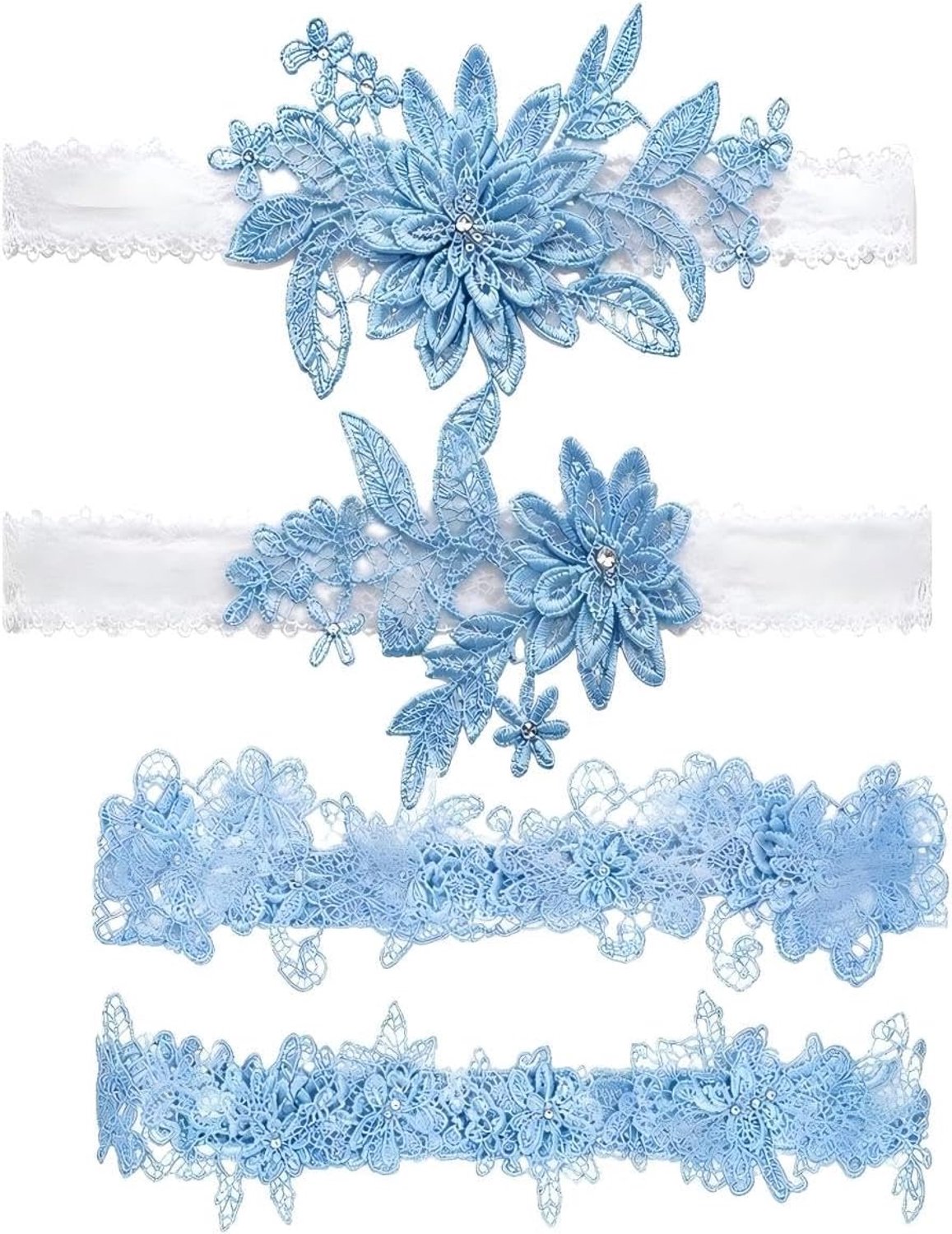 XZEIT 4 Pieces Wedding Garter for Brides, Bridal Lace Leg Garter, Flower Lace Elastic Blue Garters, Suitable for - ShopVlot