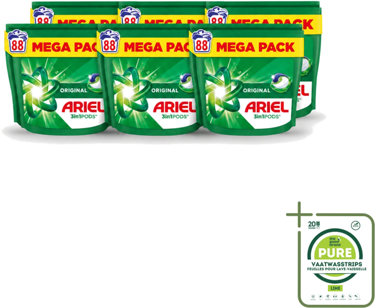 6 x Ariel - 3in1 Wasmiddel Pods - Original - 88 Pods - Grootverpakking - Vaatwasstrips - Wasmiddel Pod - 3 In 1 Wasmiddel - Koud Water Wasmiddel - Vlekverwijdering - Frisse Geur