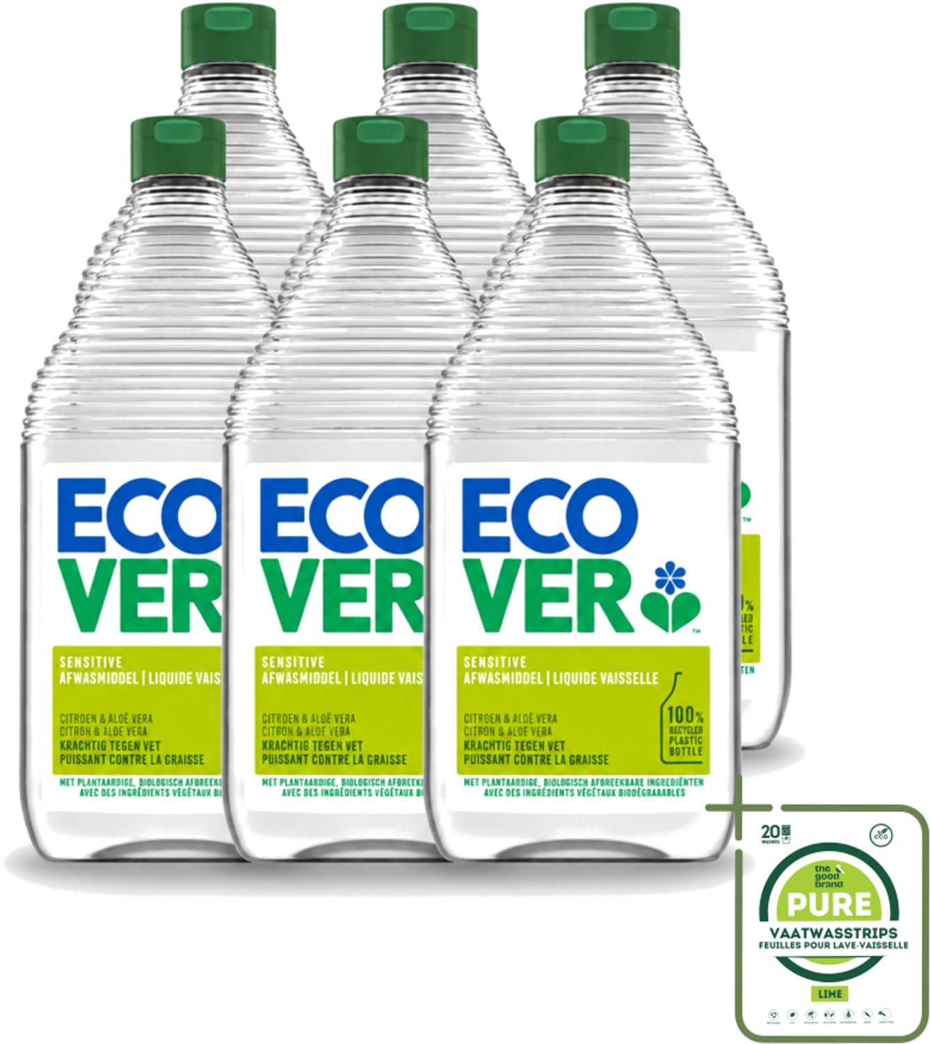6 x Ecover - Afwasmiddel - Citroen & Aloë Vera - 950 ml - Grootverpakking - Vaatwasstrips - Afwasmiddel Citroen Aloë Vera - Natuurlijk Afwasmiddel - Plantaardig Afwasmiddel - Huidvriendelijk Afwasmiddel - Duurzaam Afwasmiddel