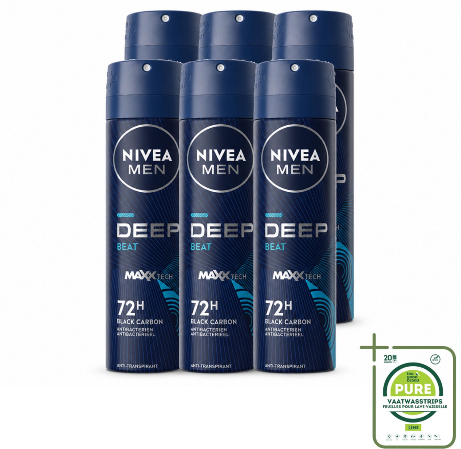6 x NIVEA MEN - Deospray - Deep Beat - 150 ml - Grootverpakking - Anti-transpirant Spray - Zweetbehandeling - Houtige Geur - Mannelijke Geur - Droge Huid