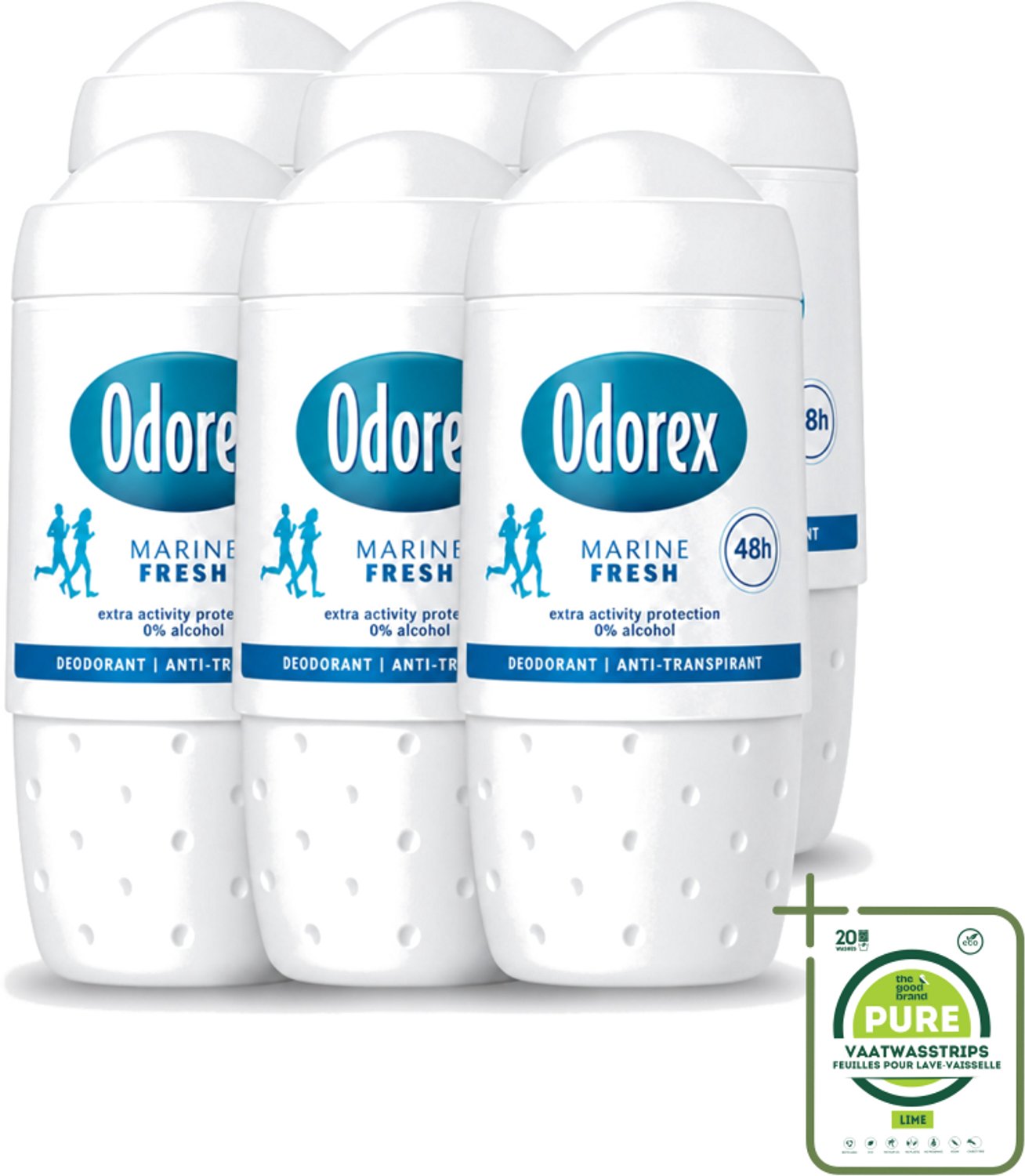 6 x Odorex - Deodorant Roller - Marine Fresh - Verfrissende Bescherming - 50 ml - Grootverpakking - Deodorant - Alcoholvrij - Fris - Zweet - Geur