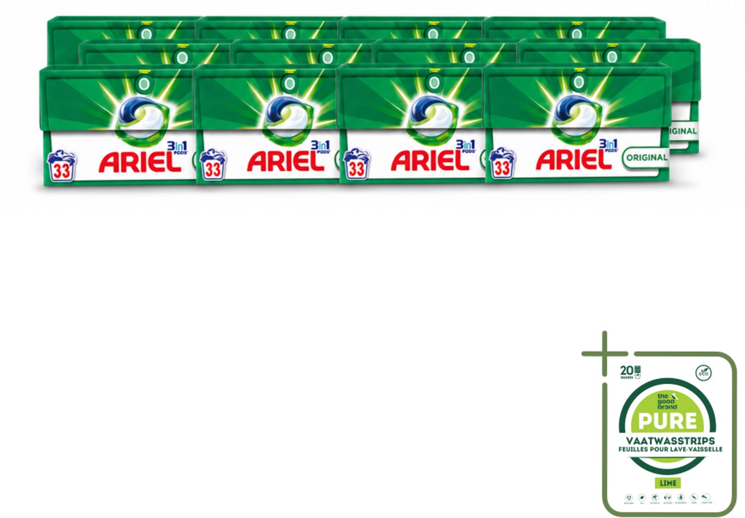 12 x Ariel - 3in1 Wasmiddel Pods - Original - 33 Pods - Grootverpakking - Vaatwasstrips - Wasmiddel - Waspod - Reinigen - Vlekken Verwijderen - Koud Water