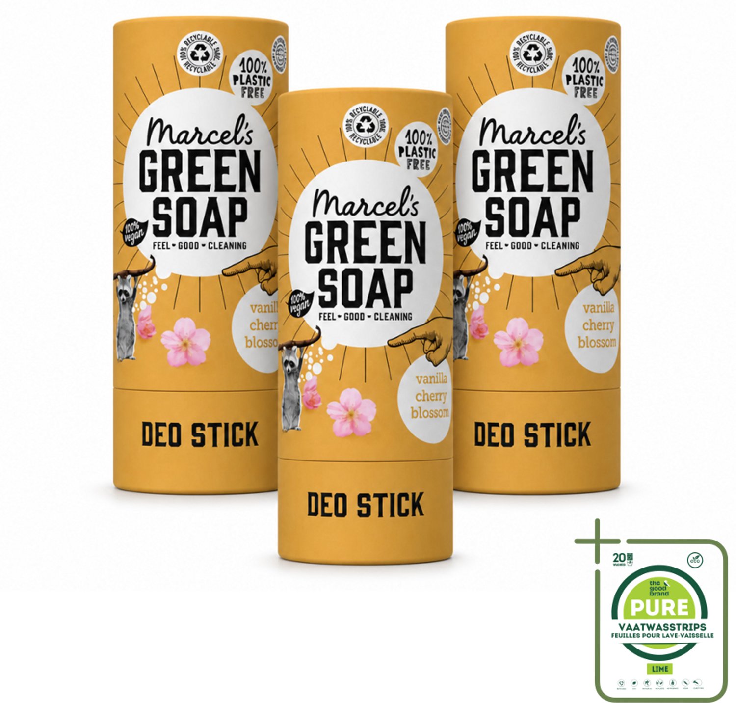 3 x Marcel's Green Soap - Deodorant Stick - Vanille & Kersenbloesem - Langdurige frisheid - 40 gr - Grootverpakking - Deodorantstok - Natuurlijke Deodorant - Duurzame Deodorant - Vegan Deodorant - Biologische Deodorant