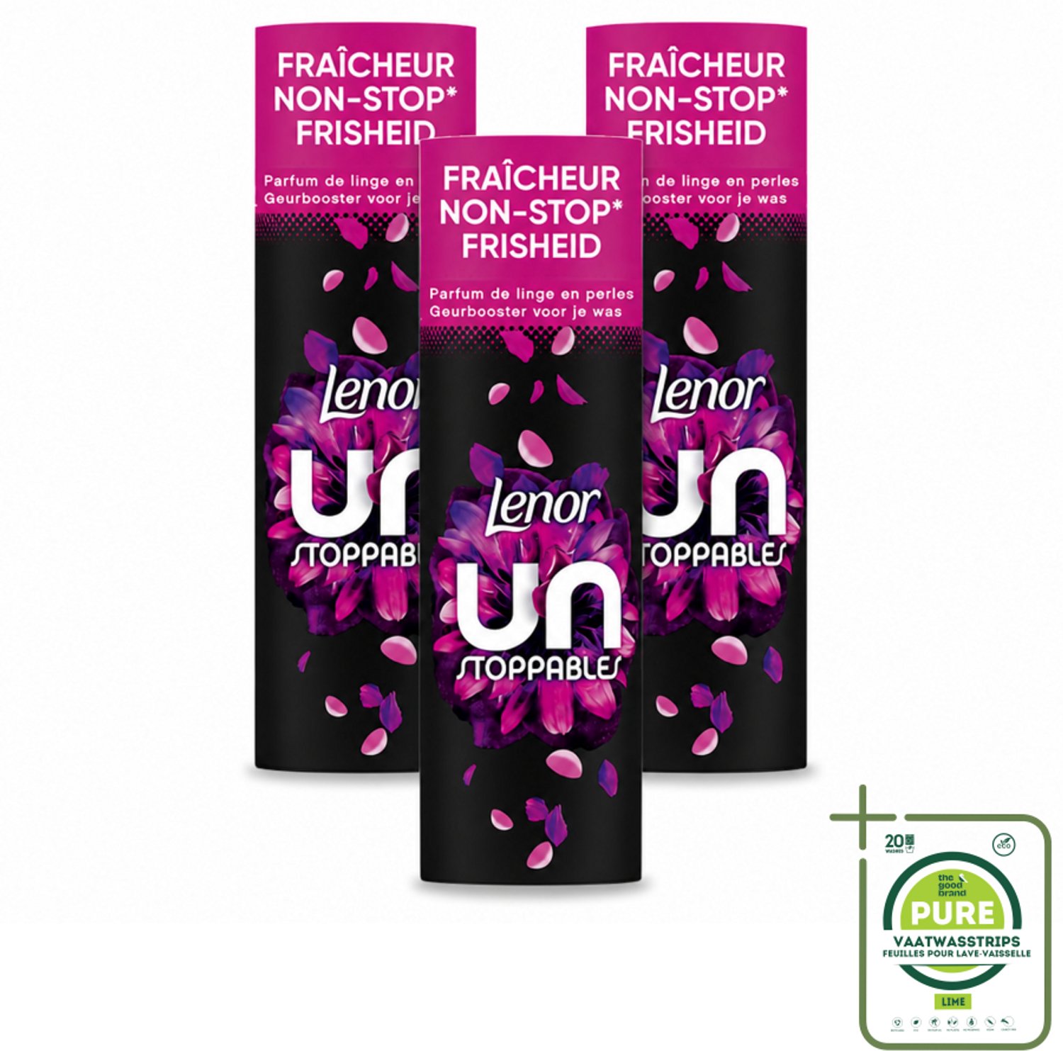 3 x Lenor Unstoppables - Geurbooster - Bloemen Fris - Non-Stop Frisheid - 19 Wasbeurten - Grootverpakking - Vaatwasstrips - Geurbooster - Bloemige Geur - Wasgeur - Frisheid - Wasmiddel