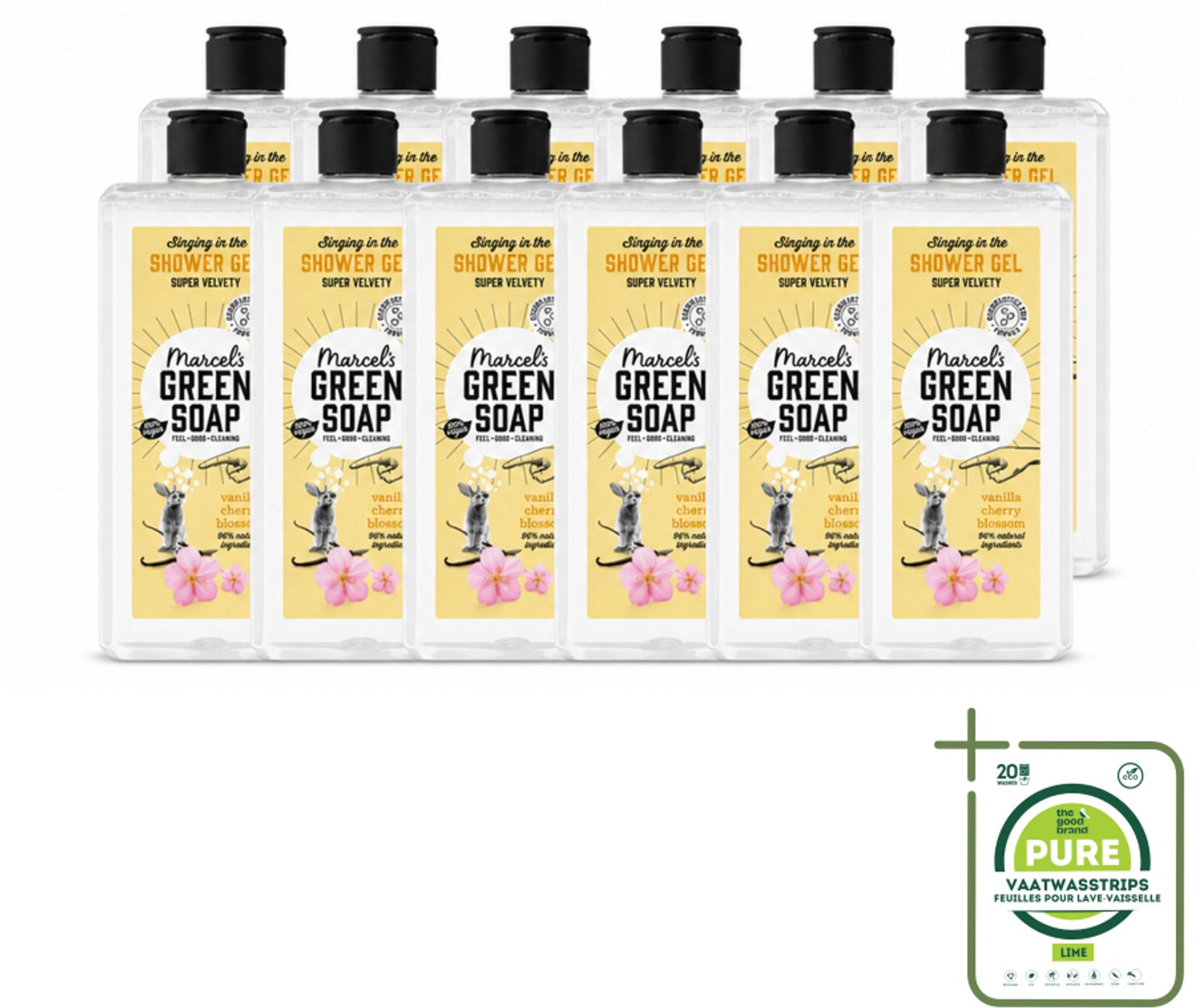 12 x Marcel's Green Soap - Douchegel - Vanille & Kersenbloesem - Verzorgend & zacht - 300 ml - Grootverpakking - Vaatwasstrips - Douchegel - Natuurlijke Verzorging - Ecologische Douchegel - Vegan Douchegel - Biologisch Afbreekbaar