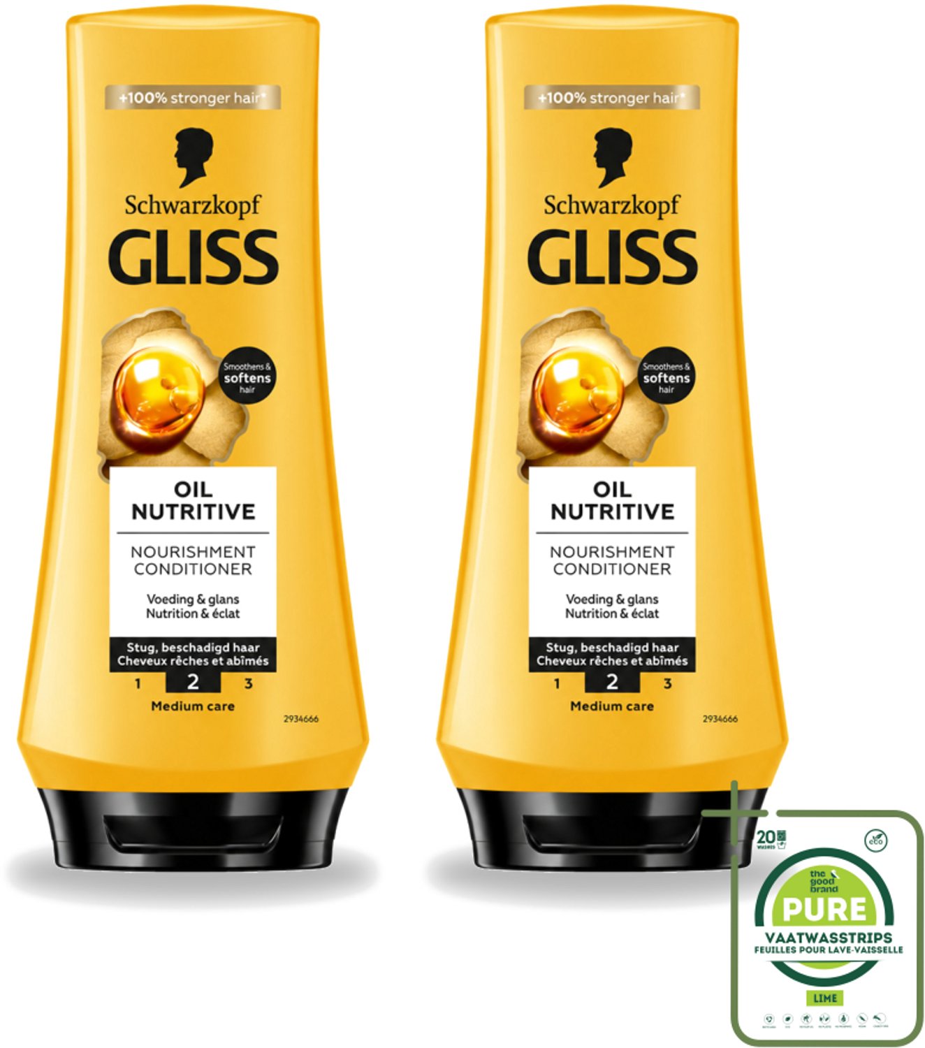 2 x Gliss - Hair Repair - Conditioner Oil Nutritive voor Intensieve Voeding - 200 ml - Grootverpakking - Vaatwasstrips - Voeding Haar - Droog Haar - Lang Haar - Gespleten Punten - Haar Herstel