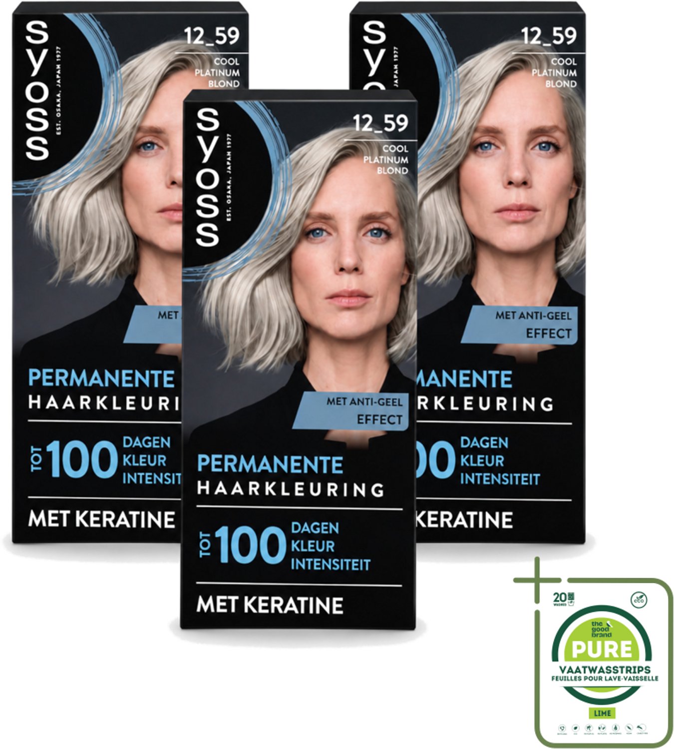 3 x SYOSS - Coloration 12-59 Cool Platinum Blond - Haarverf - Grijsdekking - Vermindert Haarbreuk - Grootverpakking - Vaatwasstrips - Permanente Haarkleuring - Haarkleur - Grijsdekking - Keratine - Haarkleur Intensiteit