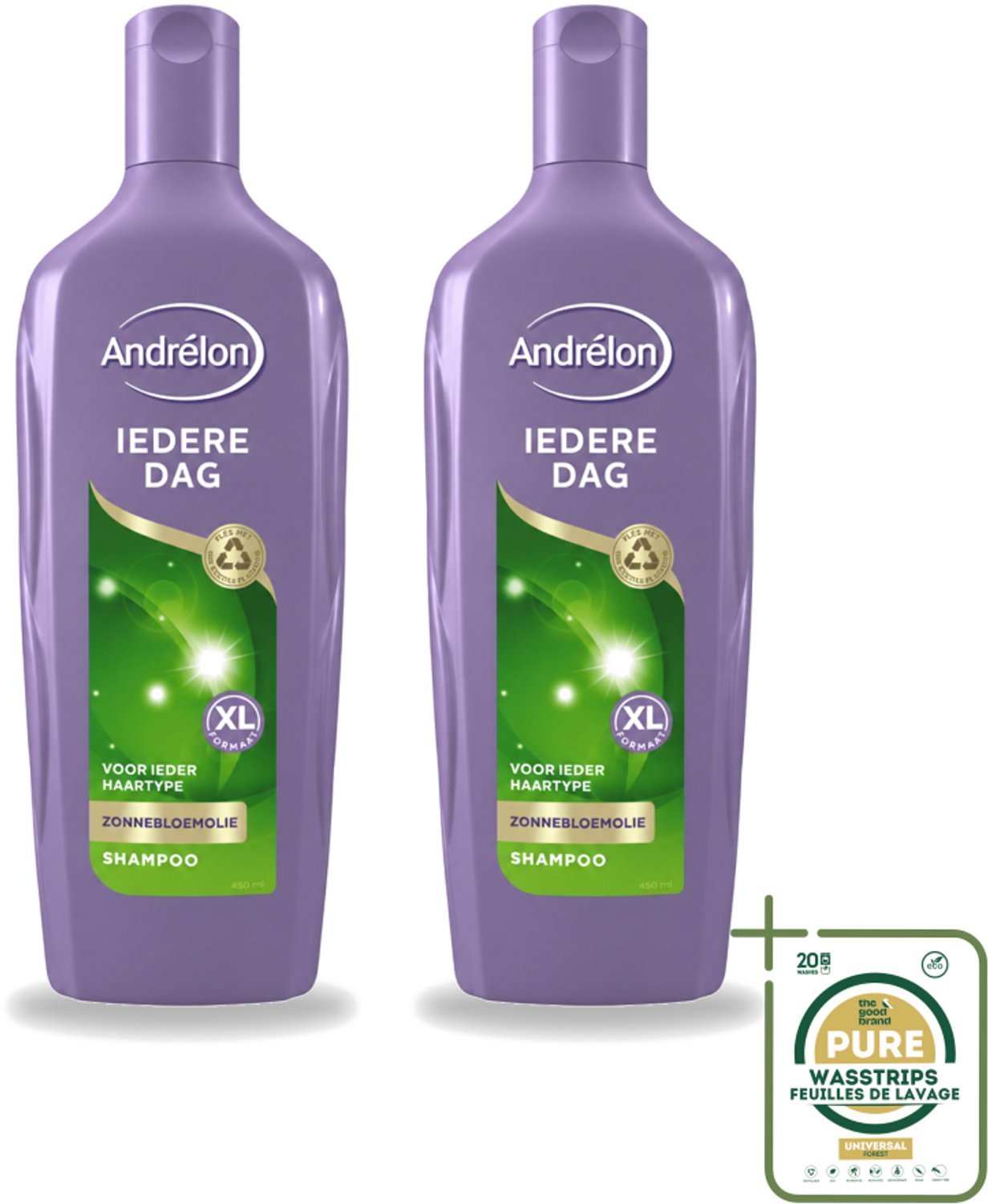 2 x Andrélon - Iedere Dag - Shampoo - 450 ml - Wasstrips - Shampoo Dagelijks - Haar Verzorging - Fris Haar - Gezond Haar - Zonnebloemextract