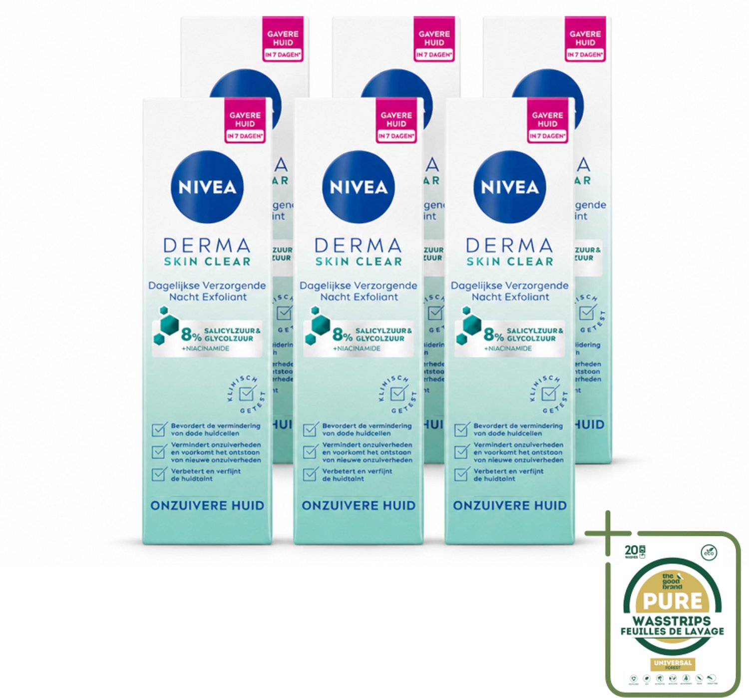 6 x NIVEA - Nacht Exfoliant - DERMA Huidzuiver Dagelijkse Verzorging - Met Salicylzuur (AHA), Glycolzuur & Niacinamide - Tegen Acne & Mee-eters - 40 ml - Nacht Exfoliant - Huidzuiver - Acne Behandeling - Puistjes Verkleinen - Mee-eters Verkleinen