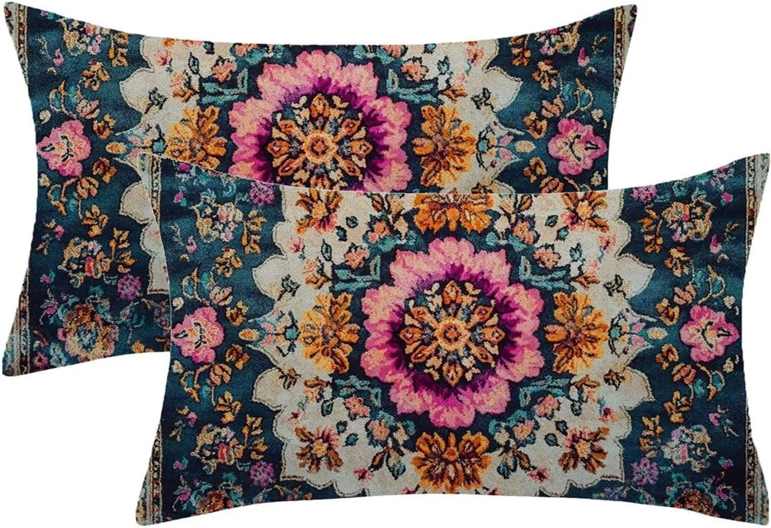 Kussensloop, 70 x 90 cm, 2 stuks, oud bloemenpatroon, decoratief, kussensloop, dubbelzijdig, bedrukt, met onzichtbare ritssluiting, voor buiten, waterdicht, wasbaar, linnen materiaal, -860p