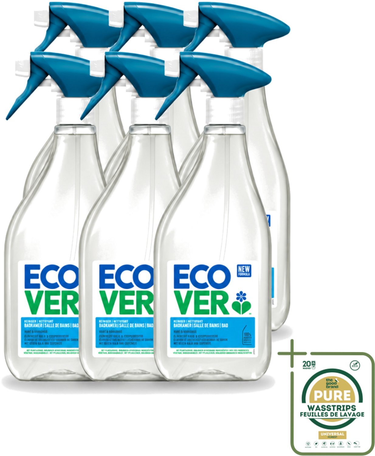 6 x Ecover - Badkamerreiniger - Munt & Komkommer - 500 ml - Wasstrips - Badkamerreiniger - Kalkverwijdering - Zeepresten Verwijderen - Natuurlijke Badkamerreiniger - Munt En Komkommer Geur