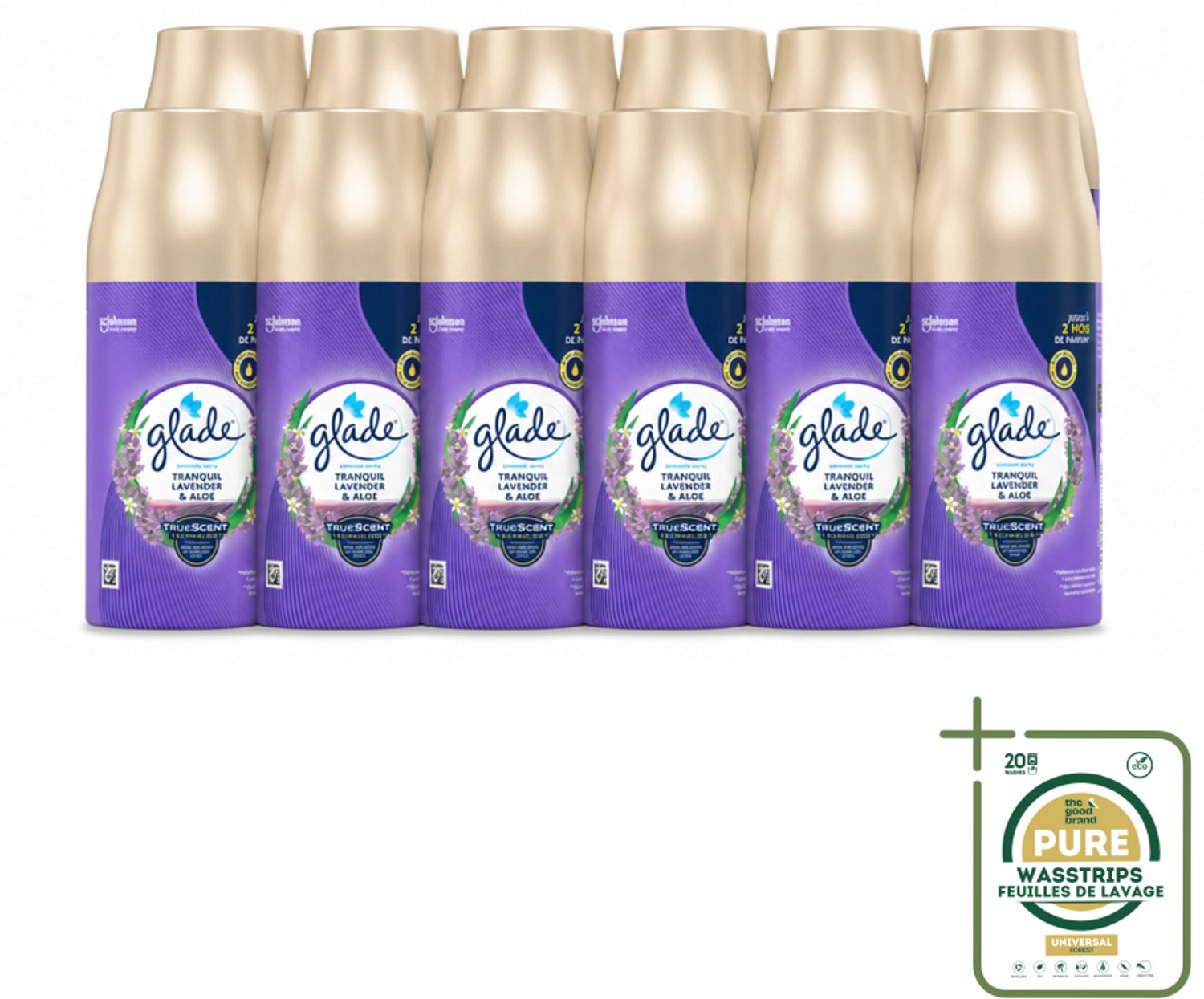 12 x Glade - Automatische Spray - Tranquil Lavender & Aloë - 269 g - Wasstrips - Luchtverfrisser - Lavendel - Tranquil Lavender - Aloe Vera - Geur