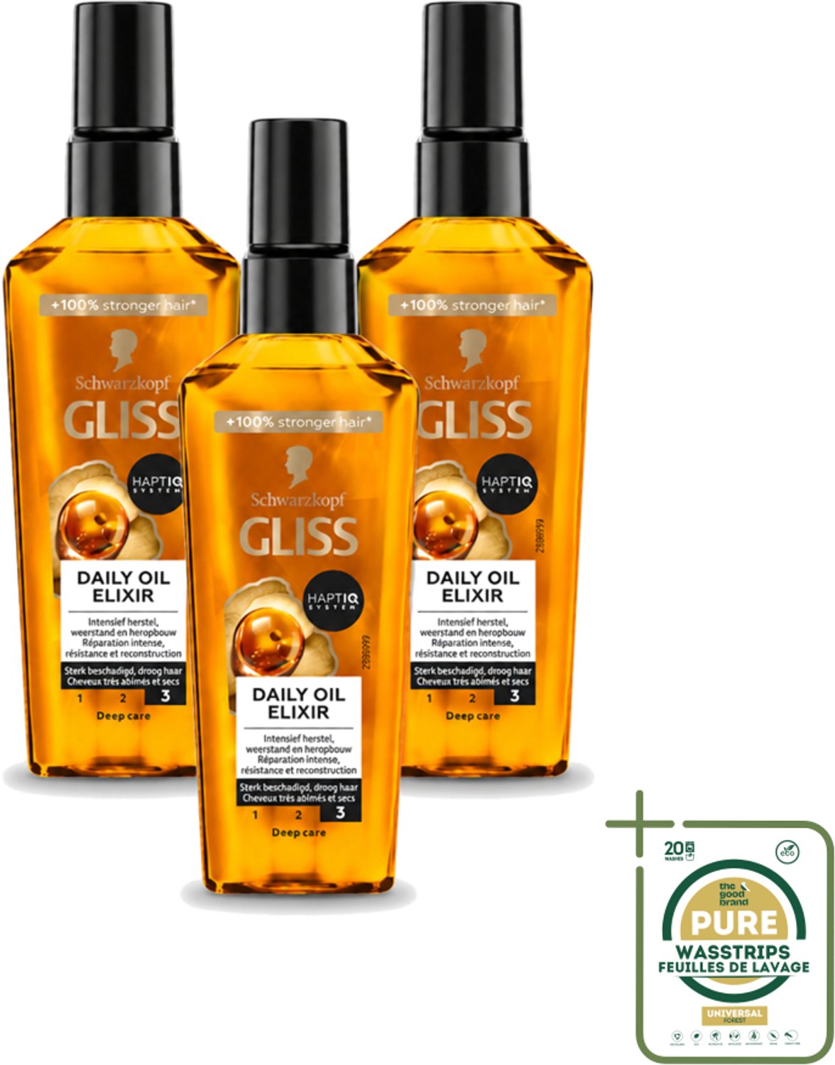 3 x Gliss - Hair Repair - Oil Elixer - Ultiem Haarherstel en Glans - Wasstrips - Haarherstel - Haarbescherming - Haarvoeding - Keratine - Haarbreuk