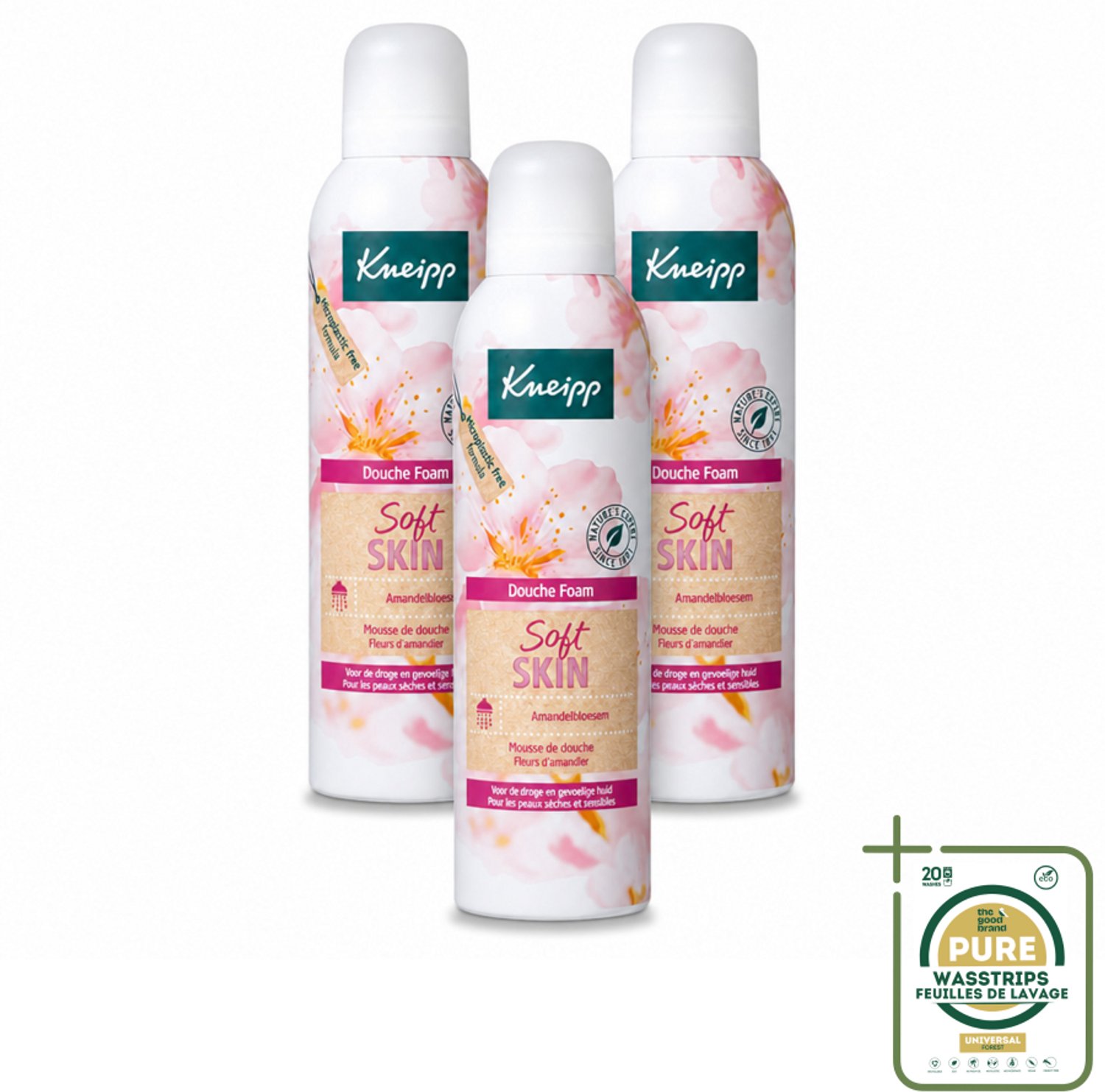 3 x Kneipp - Douche foam - Soft Skin - Voor droge en gevoelige huid - 200 ml - Wasstrips - Douche Foam - Huidverzorging - Droge Huid - Gevoelige Huid - Amandelolie