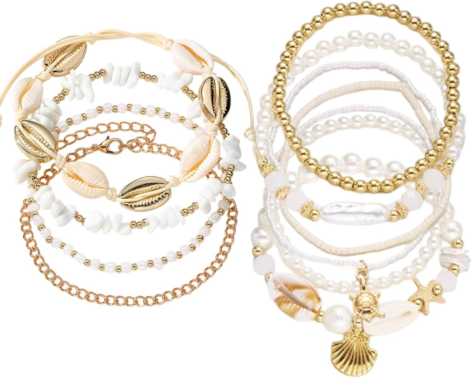 Enkelbandjes voor dames 11 stuks - Boheemse marine - Verstelbaar - Gouden boho strandaccessoires - Homevero