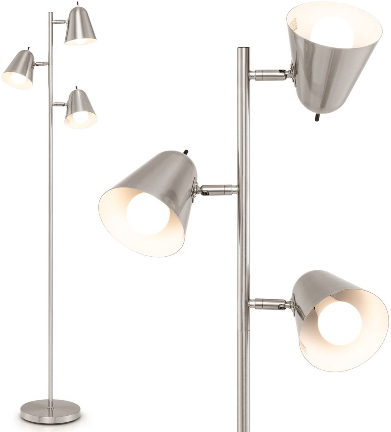 SureDeal® - Lamp - Hoge Staande - Drie Lampkoppen Voorzien - Zware Voet - 25x25x163 cm - Zilver