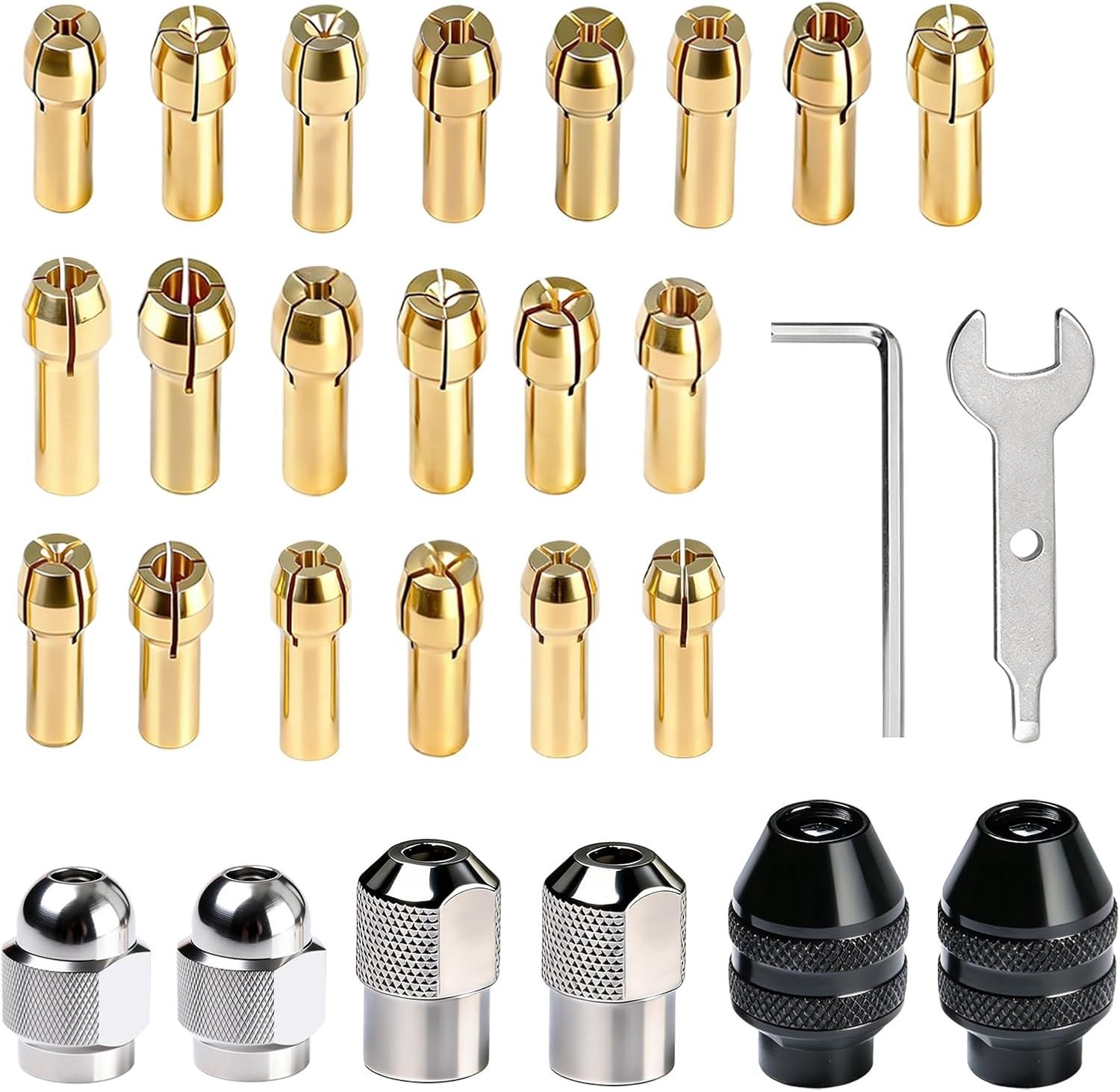 28-delige spantangset met sleutelboorhouder van 1/32 inch tot 1/8 inch, inclusief metalen moeren en veelzijdige gereedschappen voor precisiewerk