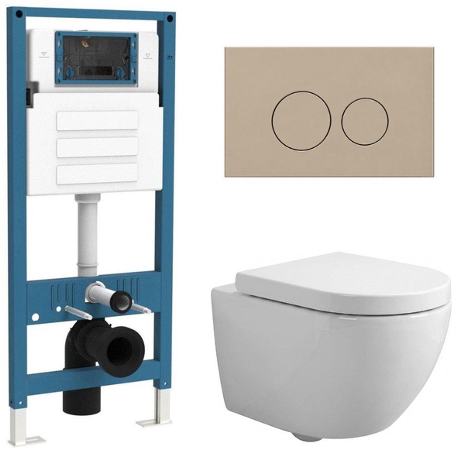 QeramiQ Dely Swirl Compact Toiletset - inbouwreservoir QeramiQ flush - 25mm zitting - kunststof bedieningsplaat taupe - ronde knoppen - glans wit