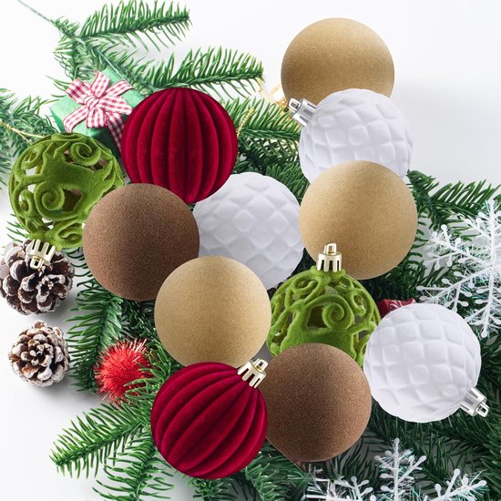 40 Stuks Fluwelen Kerstballen, Elegant Velvet, Bruin, Rood, Groen, Wit, Koffiekleurig, Kerstmis — afbeelding 2