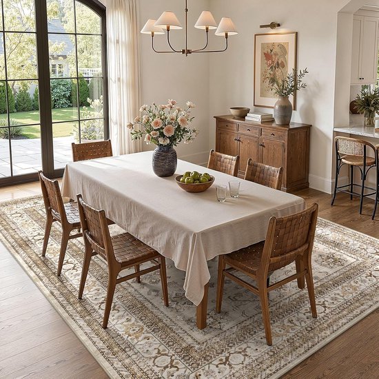 Vintage woonkamerkleed 20 x 20 cm - grote zachte wasbare oosterse traditionele, noodlijdende boerderijtapijten voor slaapkamer - indoor vloer accent tapijt voor thuiskantoor, huis decoratie - beige — afbeelding 3