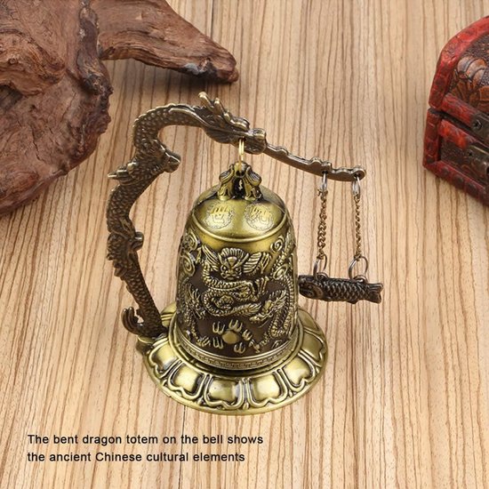Vintage Kleine Bronzen Gebeeldhouwde Dragon Lock Bell Arts & Handicrafts Collection Objecten Ornamenten Decor of Office — afbeelding 4