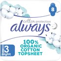 Always Cotton Protection maandverband, maat 3 night, 8 stuks. Met katoen afbeeldingen.