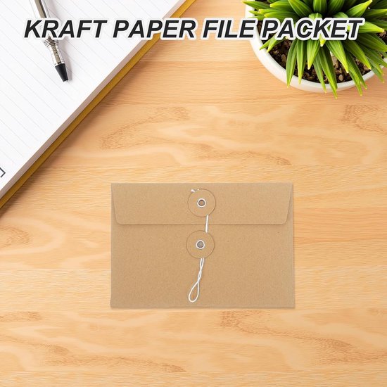 30 Stuks Kraft Papieren Enveloppen met Sluitkoord Knoop X Bruine Herbruikbare Documentenvellen Multifunctionele Kantoorboekje Tas voor Efficiënt Organiseren van Papieren Documenten — afbeelding 4