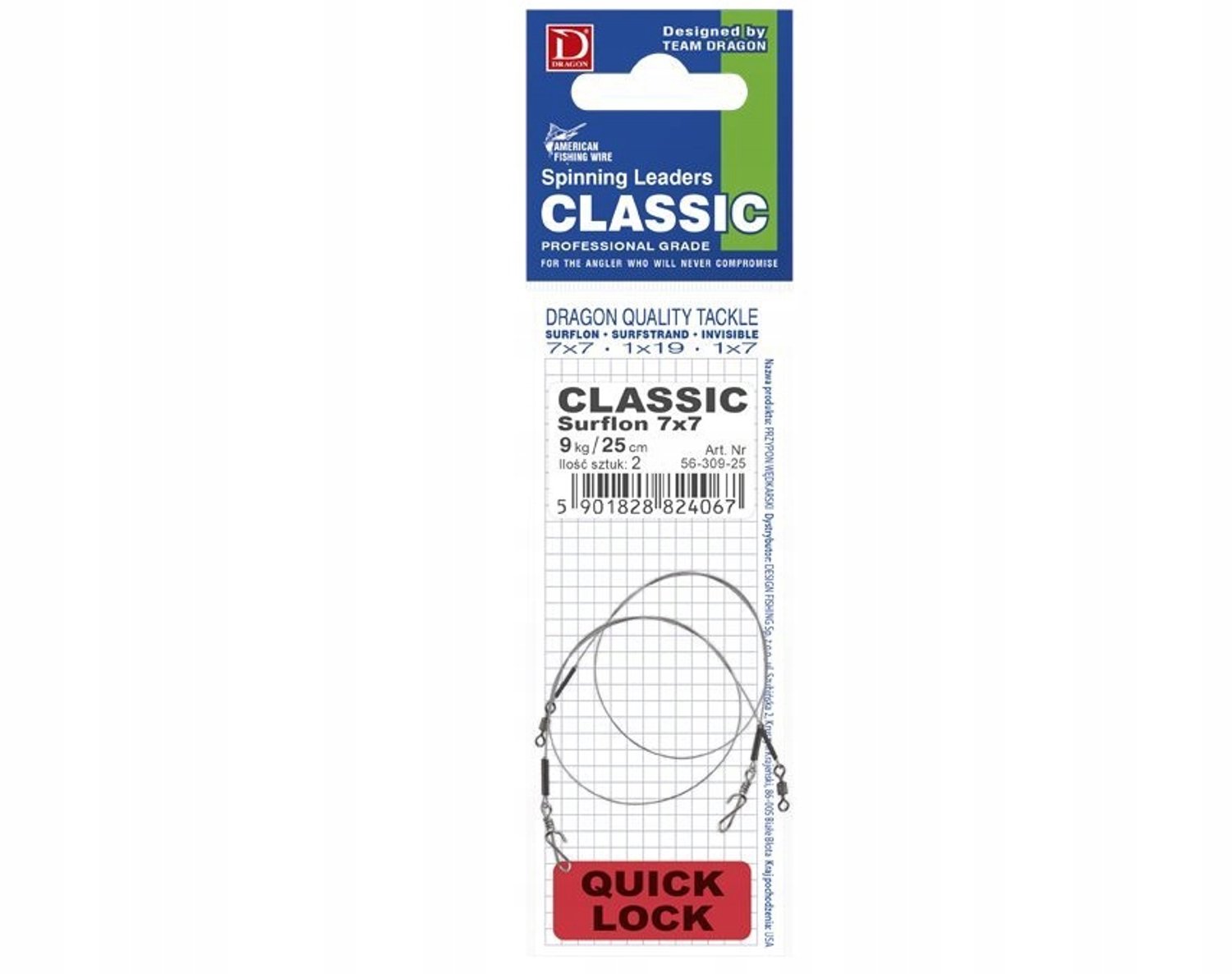 Dragon Classic 7x7 Quick Lock Onderlijn 9kg 25cm - Sterk & Veelzijdig