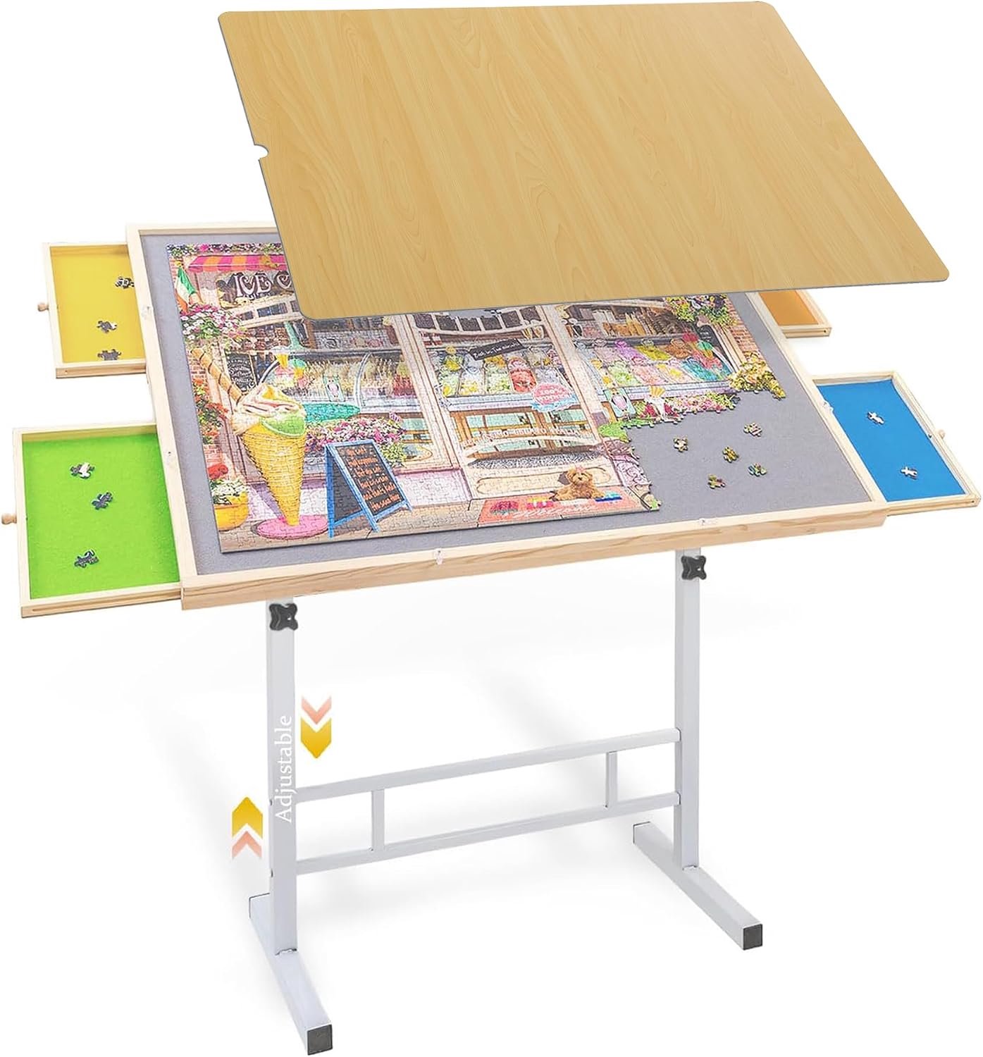 1500 Stuk Legpuzzel Tafel met Laden en Afdekking – Instelbare Hoogte & Kantelbare Poten, Geen Montage Nodig Draagbare Puzzelbord voor Volwassenen, Senioren, Puzzeltafel voor Speelkamer, Cadeau voor