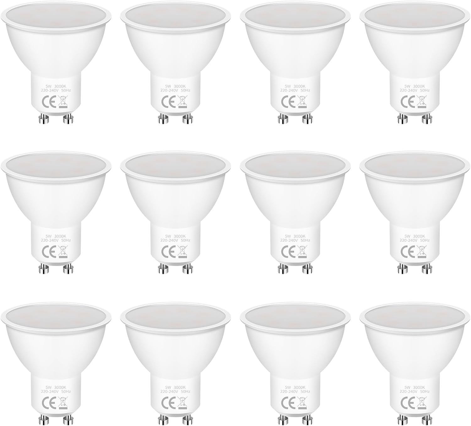 Set van 12 GU10 LED-lampen - Warm Wit - 5 W - Energiezuinige Verlichting - Voor Thuisgebruik