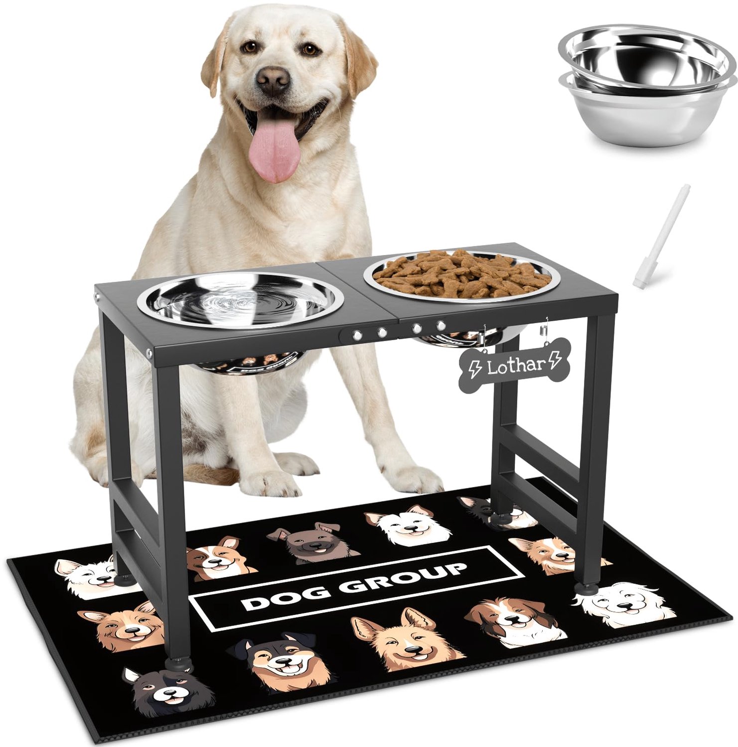 Hondenkommen verhoogd 40,6 cm - roestvrijstaal - morsbestendige mat - ideaal voor grote honden - ShopVlot