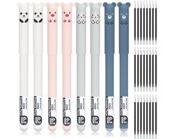 Mutsitaz Uitwisbare pennen zwarte inkt – 8 stuks Schattige dieren wrijvingspennen met 24 navullingen, 0,7 mm uitwisbare gelpen voor school- en kantoor