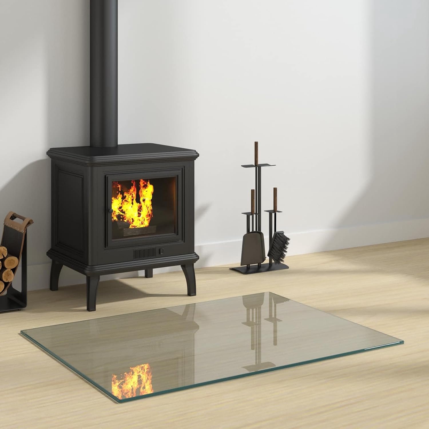 Schoorsteenbodemplaat 80 x 60 cm glasplaat voor open haard, vonkbeschermingsplaat van gehard veiligheidsglas, hittebestendige bodemplaat voor open haard