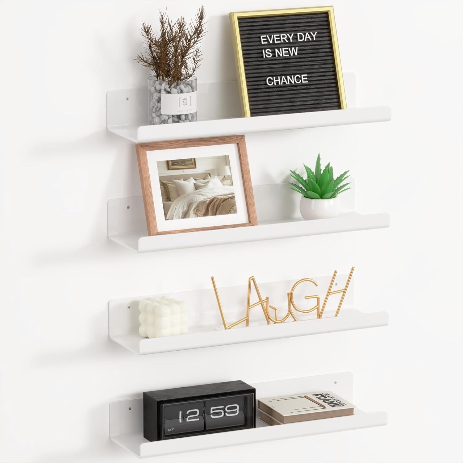 Set van 4 Witte Acryl Wandplanken, 15 x 10 cm - Zwevende Planken voor Thuisdecoratie en Opberging