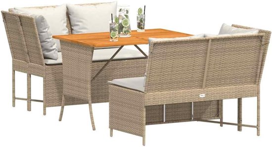 poly rotan onderhoudsarm buitenshuis comfortabele loungeset beige crèmewit — afbeelding 5