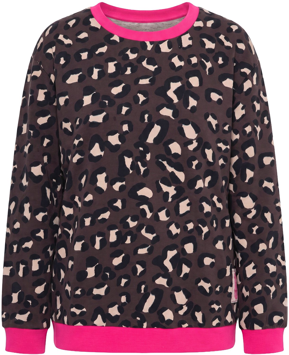 Ulla Popken - Dames - Sweatshirt luipaardpatroon oversized ronde hals - Mahonie - Maat 42+