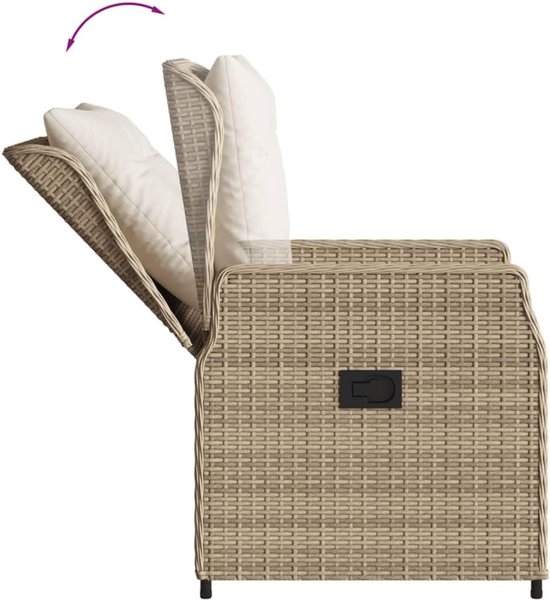 Poly rattan verstelbare rugleuning tuinset beige crèmewit 80x80x74 cm — afbeelding 4