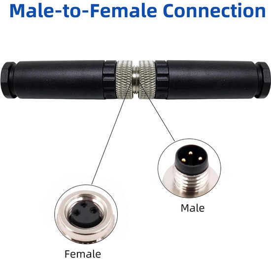 5 stuks M8 ronde connectoren 3-polige A-code, M8 3-polige mannelijke connector, rechte bus IP67 waterdicht PA66 nylon, 8 mm sensorkabelstekker, industriële ronde stekker — afbeelding 4