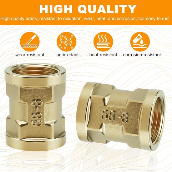 4 stuks messing 1/2 inch IG/IG, messing adapter, dubbele aansluitnippel, waterbuisverbinding, 1/2 inch binnendraad-aansluitstukken, voor buisverbindingen — afbeelding 5