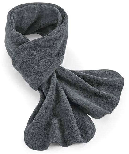 Donkergrijze fleece sjaal, 100% gerecycled polyester.