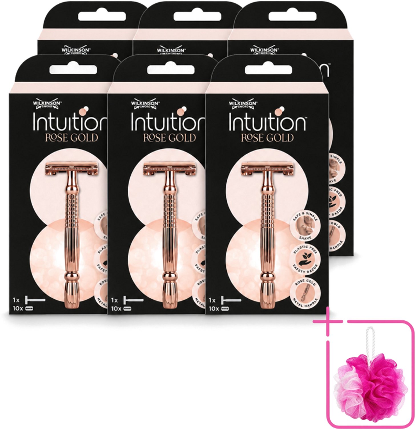 6 x Wilkinson Sword - Scheermes - Intuition Rose Gold - Luxe - 10 mesjes - Bulkverpakking - Scheermes - Veiligheidsscheermes