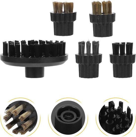 5 Stuks Delige Set Stoomreiniger Ronde Borstels Vervangbare Nylon Borstelkoppen voor Precieze Reiniging van Voegen Kieren Moeilijk Bereikbare Plekken Compatibel met Stoomreinigers — afbeelding 5
