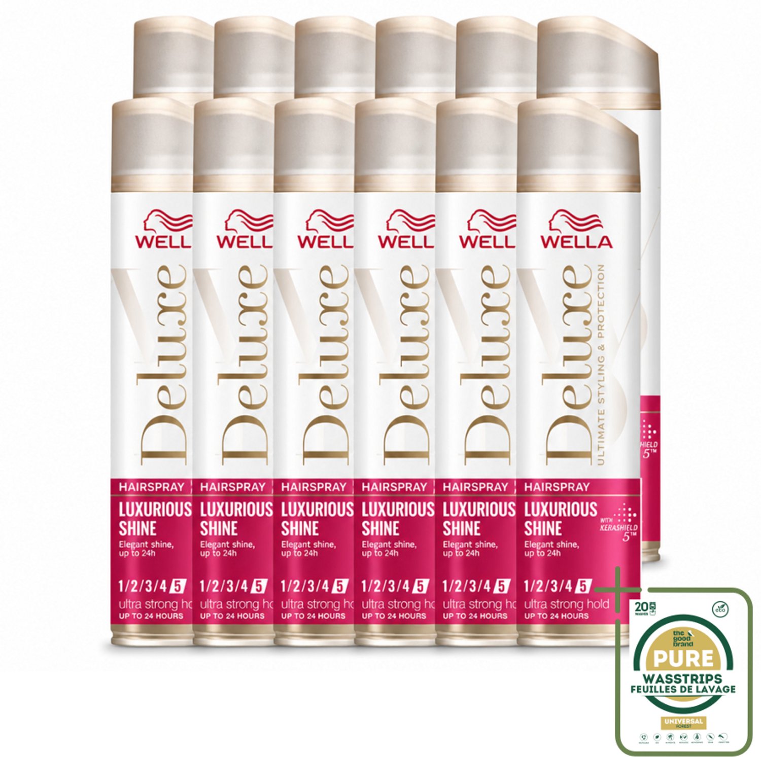 12 x Wella – Deluxe Luxurious Shine – Haarspray – 250 ml - Wasstrips - Haarspray - Glans - UV Bescherming - Anti-pluis - Haar Fixatie