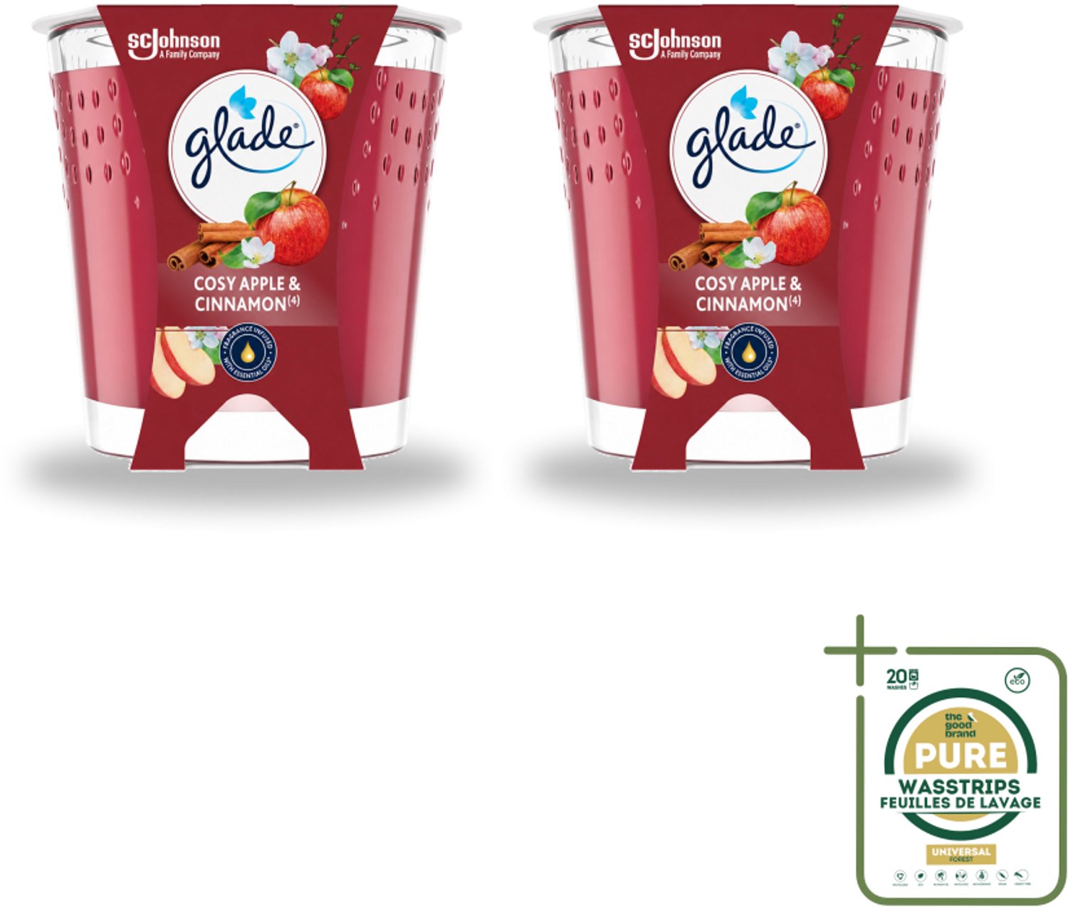 Glade 2 x Glade - Geurkaars Cosy Appel Kaneel - 100% Raapzaadwas & Vegan - 112 g - Wasstrips - Geurkaars - Vegan - Raapzaadwas - Appel Kaneel - Geur rood