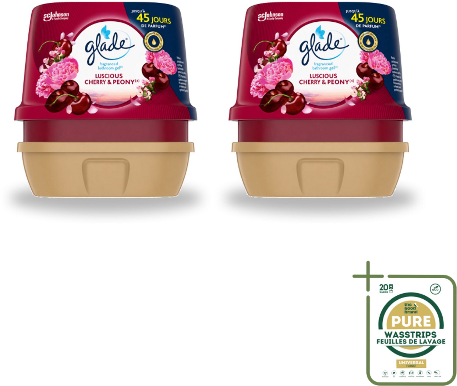 2 x Glade - Badkamer Gel - Luscious Kers & Pioenroos - 180 g - Badkamer Geur - Luchtverfrisser - Bloemige Geur - Frisse Geur - Geur Gel